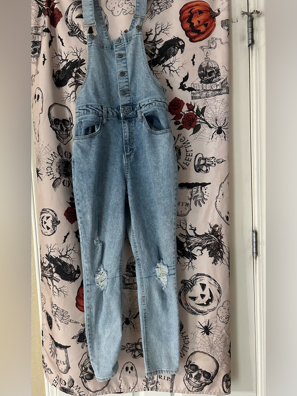 No Boundaries Light Blue Denim Distressed Women's Overalls